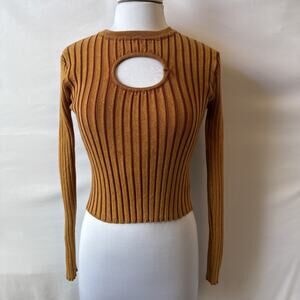 Immodel Women’s M Sexy Fitted Cropped Ribbed Knit Top Rust Cut Out Stretch Fall
